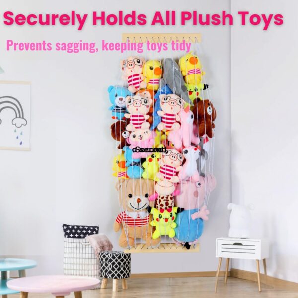 VOMELON Stuffed Animal Storage Hammock Wooden Plush Toy Organizer for Kids Room Décor, Playroom Nursury Plush Toys Storage Caddy, Decoration Wall Hanging Stuffed Animal Net or Hammock Corner - Image 6