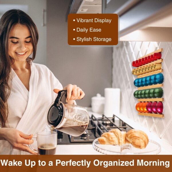 VOMELON K Cup Holder,Wooden Coffee Pod Holder,10 PCS Under Cabinets Wall Mounte Vertically/Horizontally,Coffee Pod Storage for Coffee Shop Desktop Office and Kitchen, Bamboo Wood - Image 3