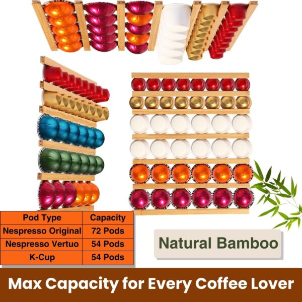 VOMELON K Cup Holder,Wooden Coffee Pod Holder,10 PCS Under Cabinets Wall Mounte Vertically/Horizontally,Coffee Pod Storage for Coffee Shop Desktop Office and Kitchen, Bamboo Wood - Image 2