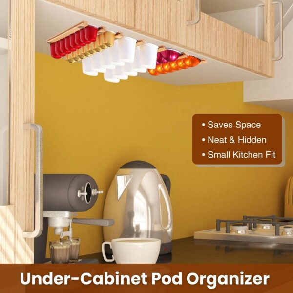 VOMELON K Cup Holder,Wooden Coffee Pod Holder,10 PCS Under Cabinets Wall Mounte Vertically/Horizontally,Coffee Pod Storage for Coffee Shop Desktop Office and Kitchen, Bamboo Wood - Image 6