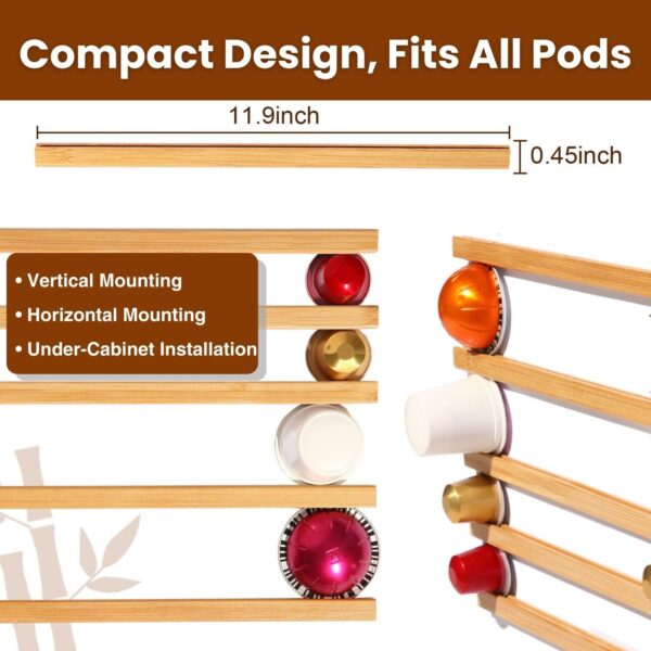 VOMELON K Cup Holder,Wooden Coffee Pod Holder,10 PCS Under Cabinets Wall Mounte Vertically/Horizontally,Coffee Pod Storage for Coffee Shop Desktop Office and Kitchen, Bamboo Wood - Image 5