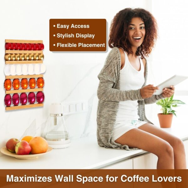 VOMELON K Cup Holder,Wooden Coffee Pod Holder,10 PCS Under Cabinets Wall Mounte Vertically/Horizontally,Coffee Pod Storage for Coffee Shop Desktop Office and Kitchen, Bamboo Wood - Image 4