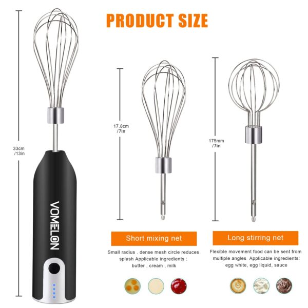 Electric Hand Mixer Whisk| Wireless Rechargeable Handheld Egg Beater with 2 Stainless Steel Mixing Heads | Portable Kitchen Aid Hand Mixer for Egg, Milkshake Cream, Cake, Baking & Cooking - Image 6