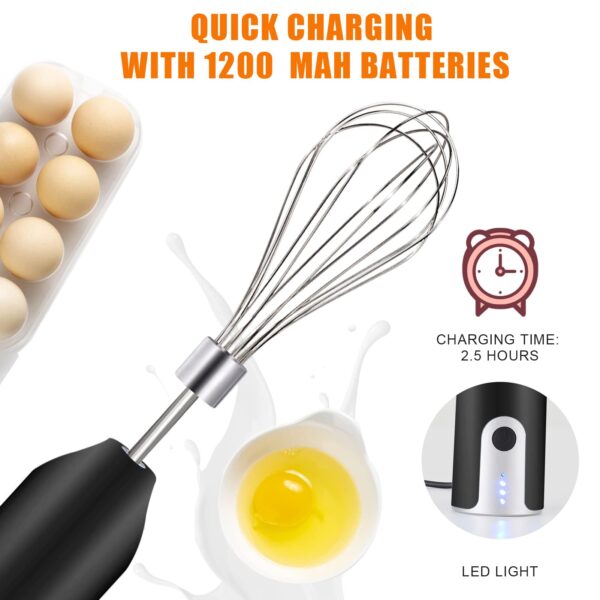 Electric Hand Mixer Whisk| Wireless Rechargeable Handheld Egg Beater with 2 Stainless Steel Mixing Heads | Portable Kitchen Aid Hand Mixer for Egg, Milkshake Cream, Cake, Baking & Cooking - Image 5