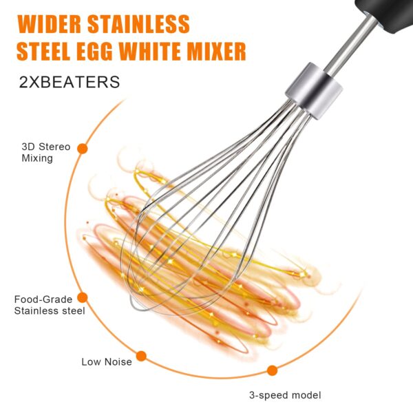 Electric Hand Mixer Whisk| Wireless Rechargeable Handheld Egg Beater with 2 Stainless Steel Mixing Heads | Portable Kitchen Aid Hand Mixer for Egg, Milkshake Cream, Cake, Baking & Cooking - Image 4