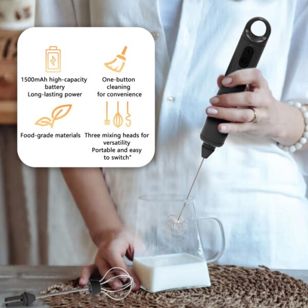 Rechargeable Milk Frother Handheld 3 Speed Coffee Foamer [3 Whisk] Electric Drink Mixer for Latte, Cappuccino, Coffee, Eggs, Hot Chocolate - Image 6