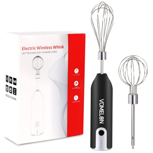 Electric Hand Mixer Whisk| Wireless Rechargeable Handheld Egg Beater with 2 Stainless Steel Mixing Heads | Portable Kitchen Aid Hand Mixer for Egg, Milkshake Cream, Cake, Baking & Cooking