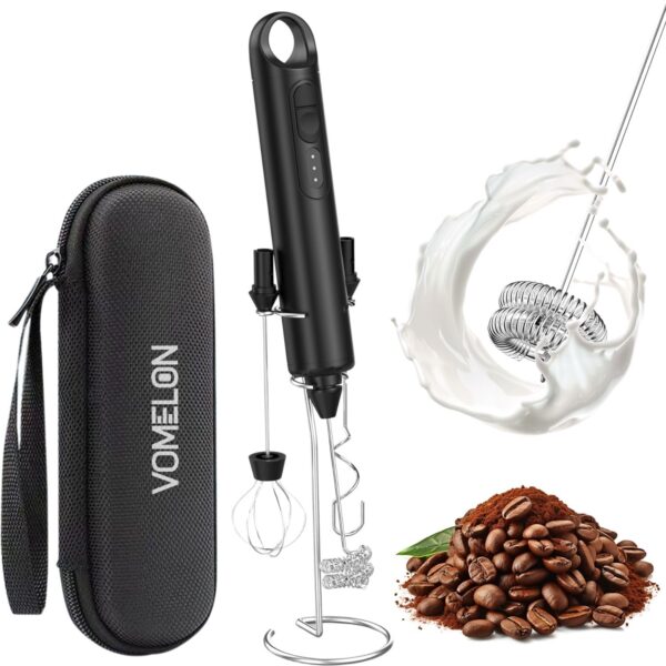Rechargeable Milk Frother Handheld 3 Speed Coffee Foamer [3 Whisk] Electric Drink Mixer for Latte, Cappuccino, Coffee, Eggs, Hot Chocolate